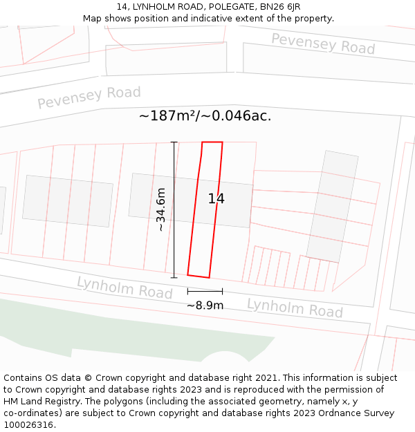 14, LYNHOLM ROAD, POLEGATE, BN26 6JR: Plot and title map
