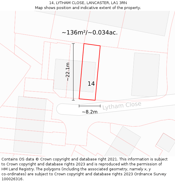 14, LYTHAM CLOSE, LANCASTER, LA1 3RN: Plot and title map