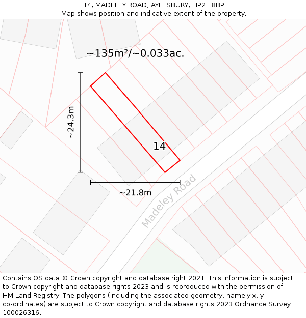 14, MADELEY ROAD, AYLESBURY, HP21 8BP: Plot and title map