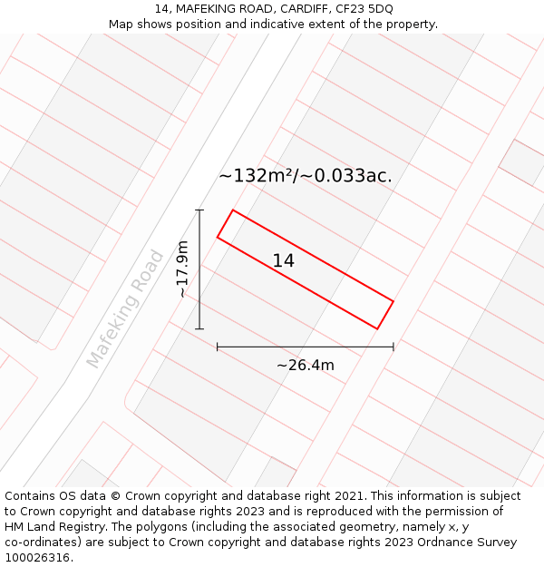 14, MAFEKING ROAD, CARDIFF, CF23 5DQ: Plot and title map