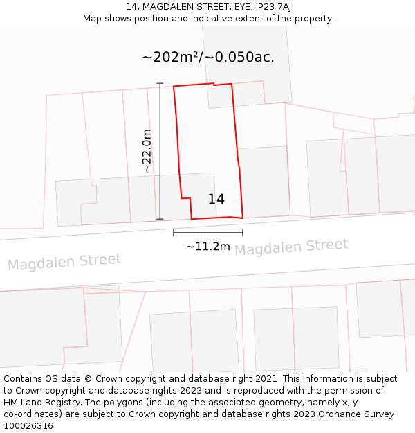 14, MAGDALEN STREET, EYE, IP23 7AJ: Plot and title map