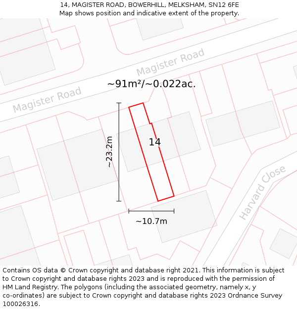 14, MAGISTER ROAD, BOWERHILL, MELKSHAM, SN12 6FE: Plot and title map
