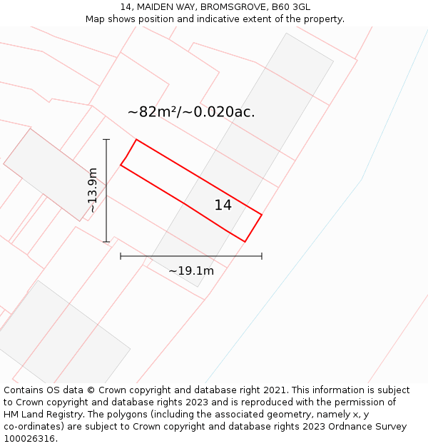 14, MAIDEN WAY, BROMSGROVE, B60 3GL: Plot and title map