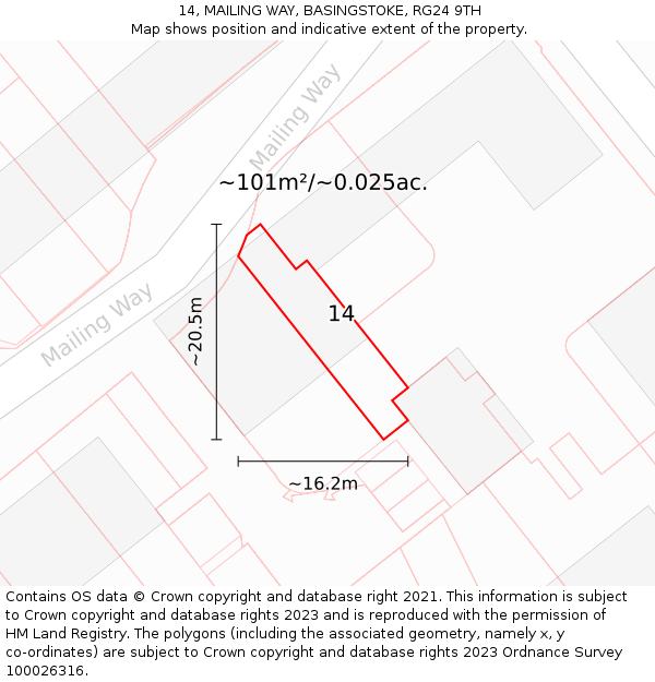 14, MAILING WAY, BASINGSTOKE, RG24 9TH: Plot and title map