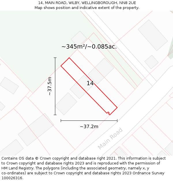 14, MAIN ROAD, WILBY, WELLINGBOROUGH, NN8 2UE: Plot and title map