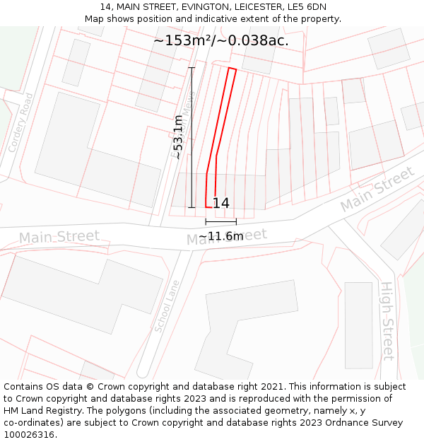 14, MAIN STREET, EVINGTON, LEICESTER, LE5 6DN: Plot and title map