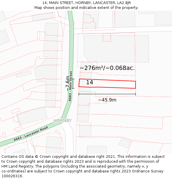 14, MAIN STREET, HORNBY, LANCASTER, LA2 8JR: Plot and title map