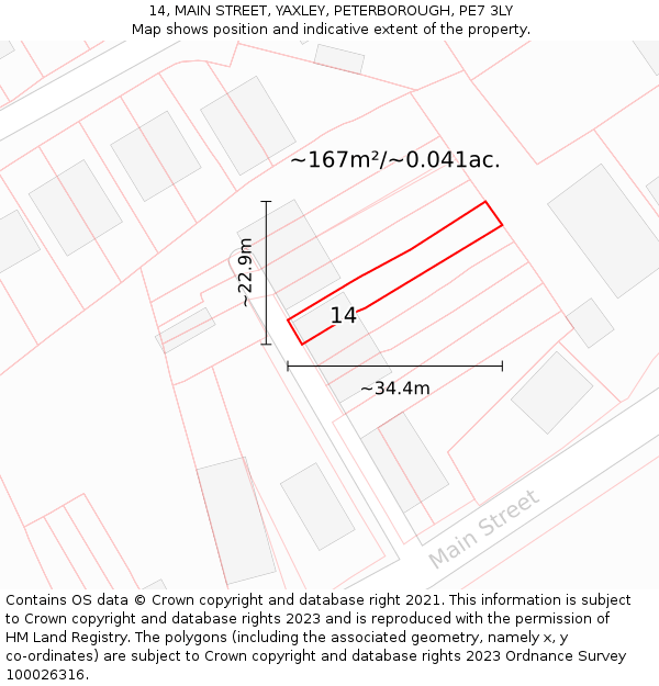 14, MAIN STREET, YAXLEY, PETERBOROUGH, PE7 3LY: Plot and title map