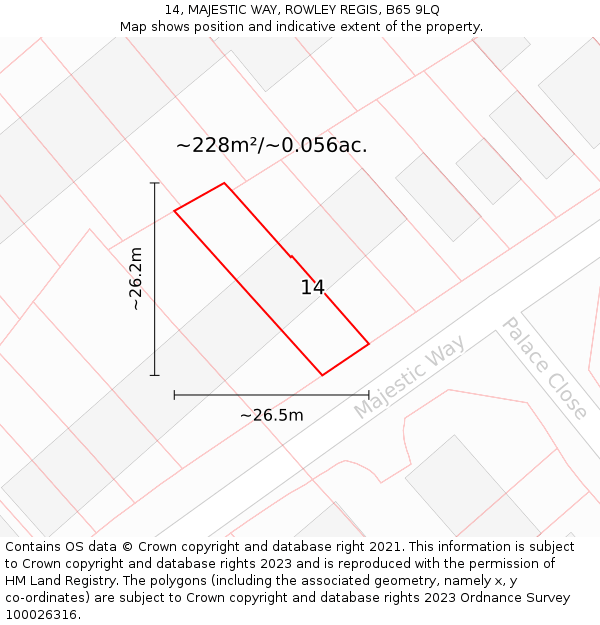 14, MAJESTIC WAY, ROWLEY REGIS, B65 9LQ: Plot and title map