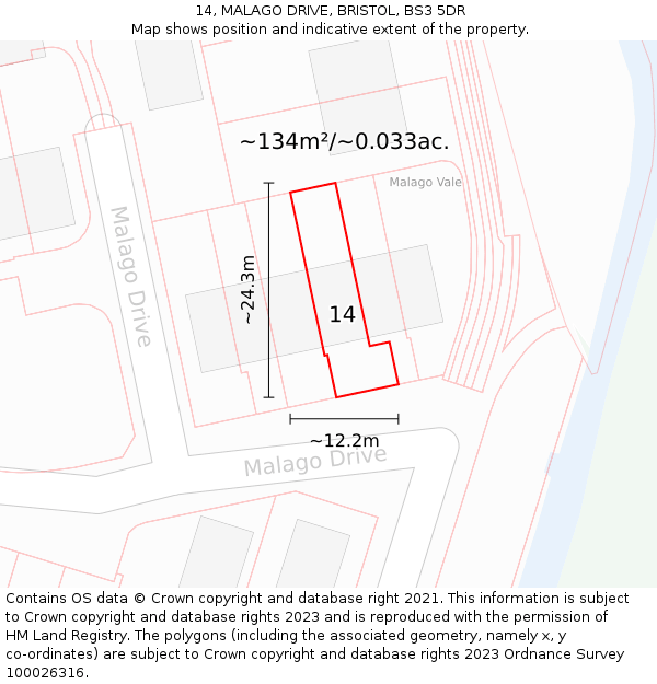 14, MALAGO DRIVE, BRISTOL, BS3 5DR: Plot and title map