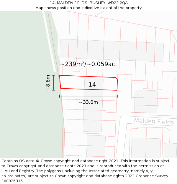 14, MALDEN FIELDS, BUSHEY, WD23 2QA: Plot and title map
