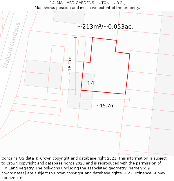 14, MALLARD GARDENS, LUTON, LU3 2LJ: Plot and title map