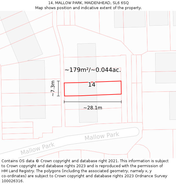 14, MALLOW PARK, MAIDENHEAD, SL6 6SQ: Plot and title map