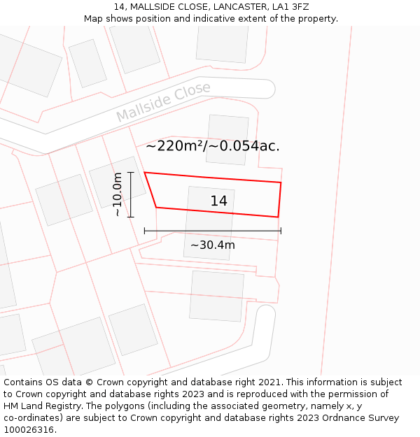 14, MALLSIDE CLOSE, LANCASTER, LA1 3FZ: Plot and title map