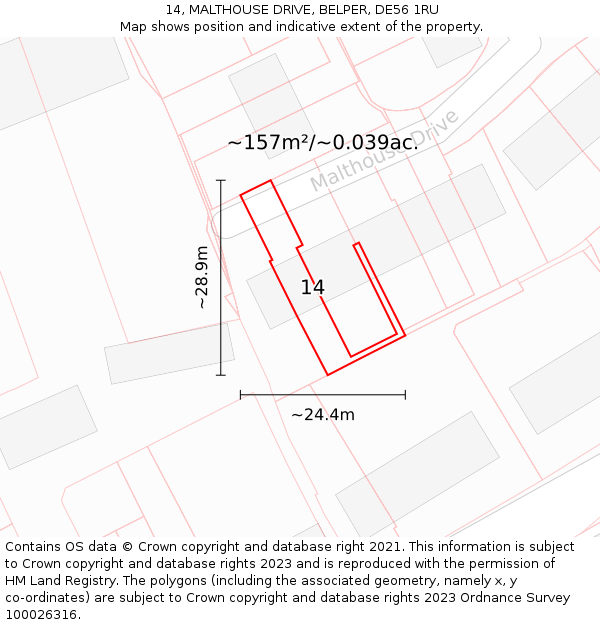 14, MALTHOUSE DRIVE, BELPER, DE56 1RU: Plot and title map
