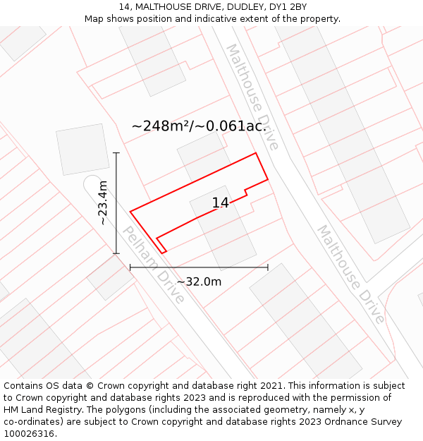 14, MALTHOUSE DRIVE, DUDLEY, DY1 2BY: Plot and title map