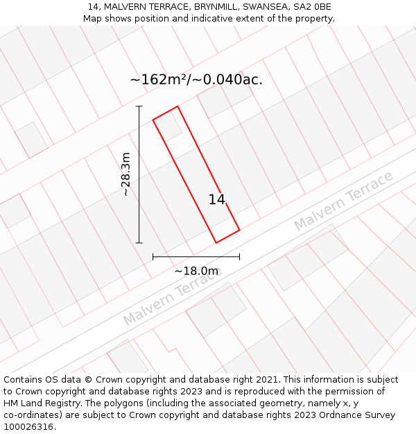 14, MALVERN TERRACE, BRYNMILL, SWANSEA, SA2 0BE: Plot and title map