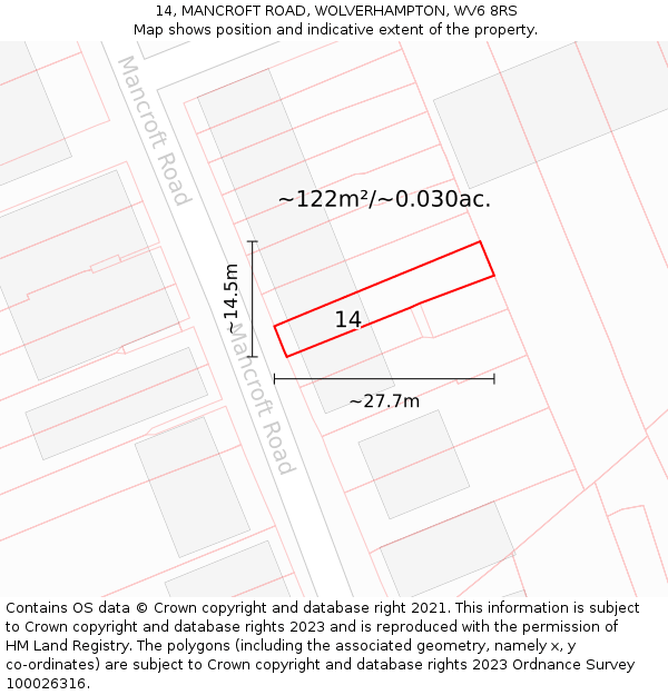 14, MANCROFT ROAD, WOLVERHAMPTON, WV6 8RS: Plot and title map