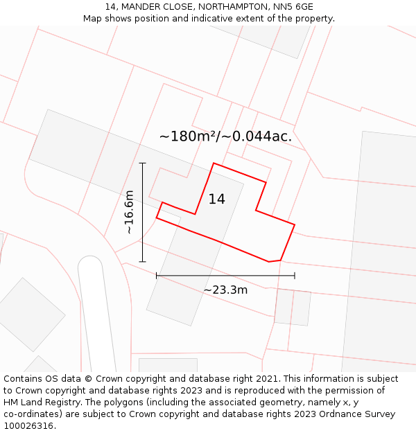 14, MANDER CLOSE, NORTHAMPTON, NN5 6GE: Plot and title map