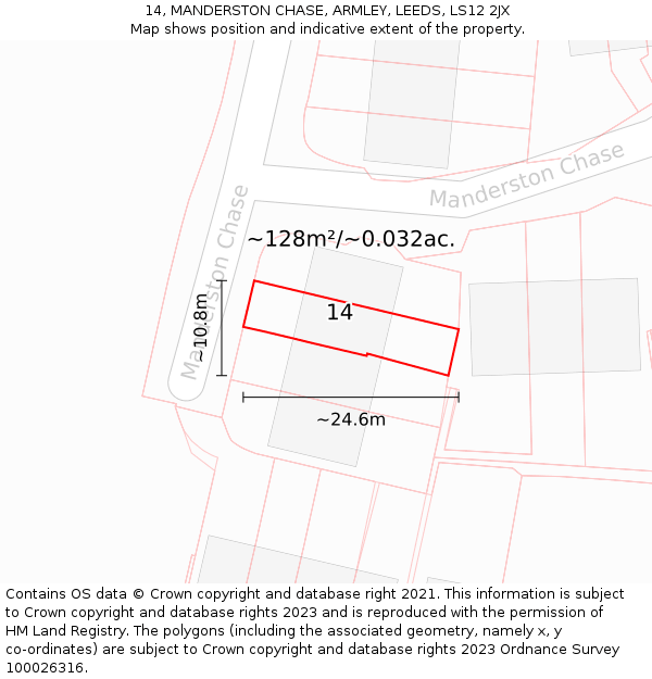 14, MANDERSTON CHASE, ARMLEY, LEEDS, LS12 2JX: Plot and title map