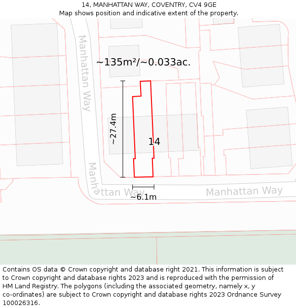 14, MANHATTAN WAY, COVENTRY, CV4 9GE: Plot and title map