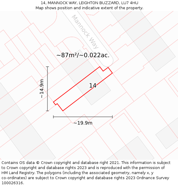 14, MANNOCK WAY, LEIGHTON BUZZARD, LU7 4HU: Plot and title map