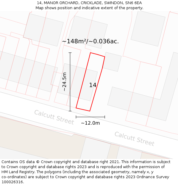 14, MANOR ORCHARD, CRICKLADE, SWINDON, SN6 6EA: Plot and title map