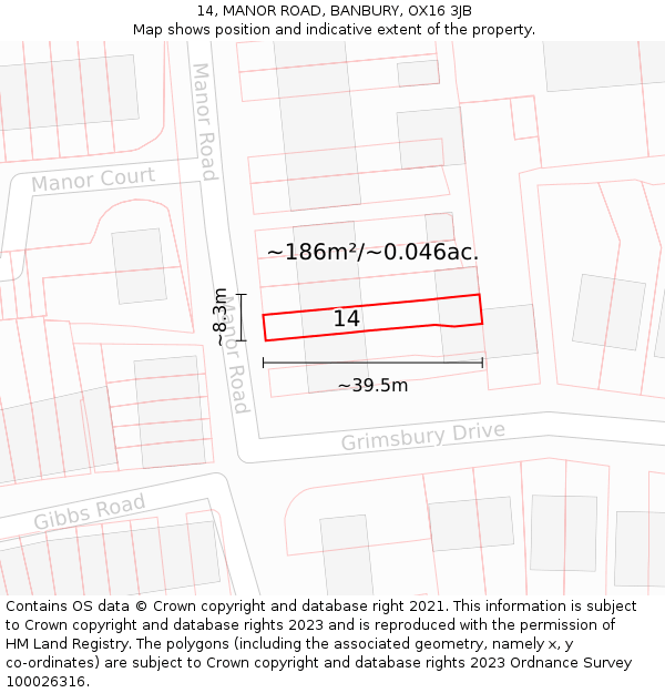 14, MANOR ROAD, BANBURY, OX16 3JB: Plot and title map