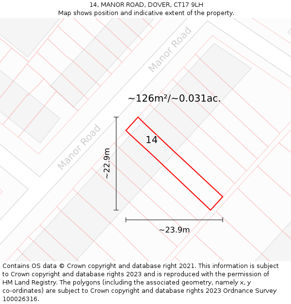 14, MANOR ROAD, DOVER, CT17 9LH: Plot and title map