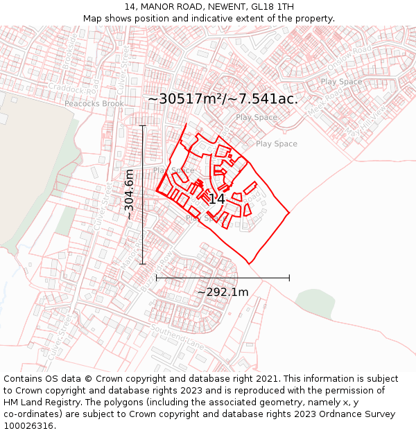 14, MANOR ROAD, NEWENT, GL18 1TH: Plot and title map
