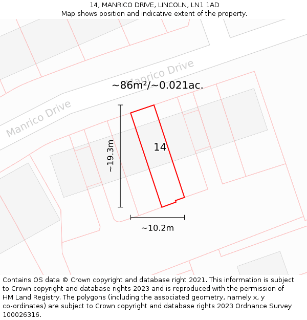 14, MANRICO DRIVE, LINCOLN, LN1 1AD: Plot and title map