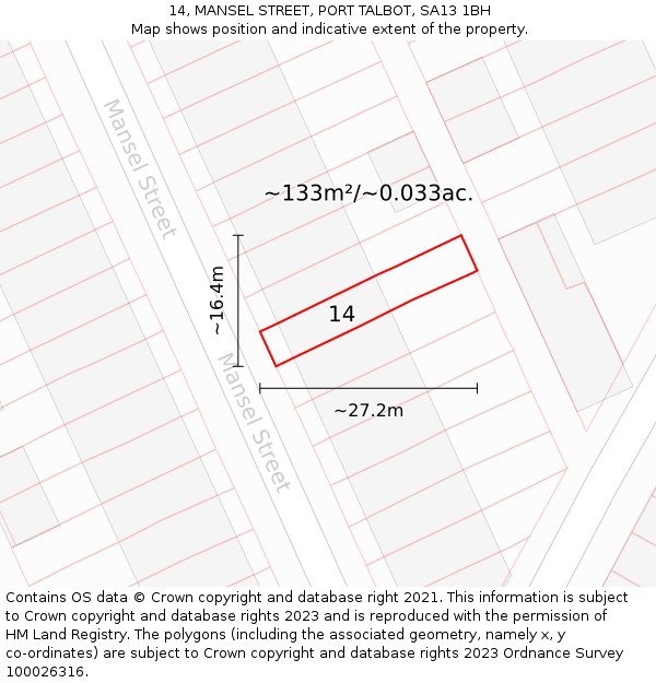 14, MANSEL STREET, PORT TALBOT, SA13 1BH: Plot and title map