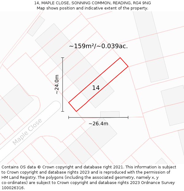 14, MAPLE CLOSE, SONNING COMMON, READING, RG4 9NG: Plot and title map