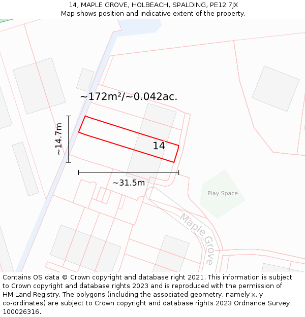 14, MAPLE GROVE, HOLBEACH, SPALDING, PE12 7JX: Plot and title map