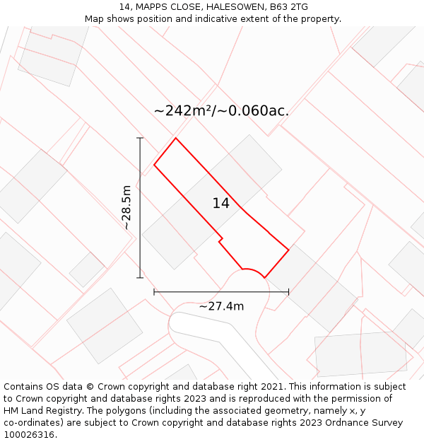 14, MAPPS CLOSE, HALESOWEN, B63 2TG: Plot and title map