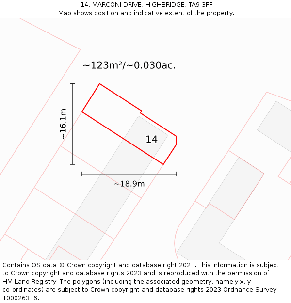 14, MARCONI DRIVE, HIGHBRIDGE, TA9 3FF: Plot and title map