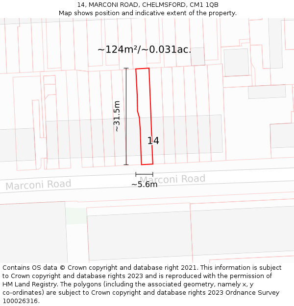 14, MARCONI ROAD, CHELMSFORD, CM1 1QB: Plot and title map