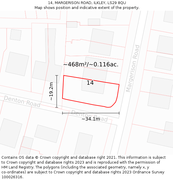 14, MARGERISON ROAD, ILKLEY, LS29 8QU: Plot and title map