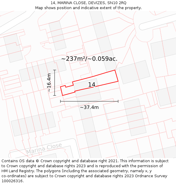14, MARINA CLOSE, DEVIZES, SN10 2RQ: Plot and title map