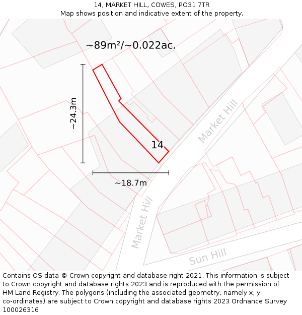 14, MARKET HILL, COWES, PO31 7TR: Plot and title map