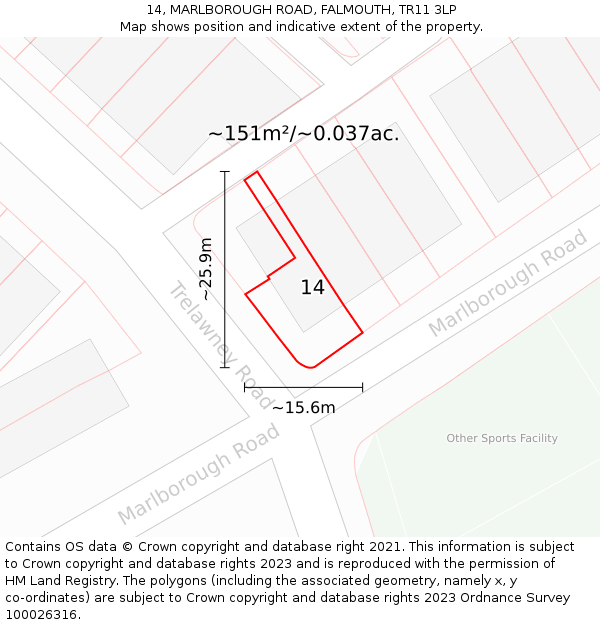 14, MARLBOROUGH ROAD, FALMOUTH, TR11 3LP: Plot and title map