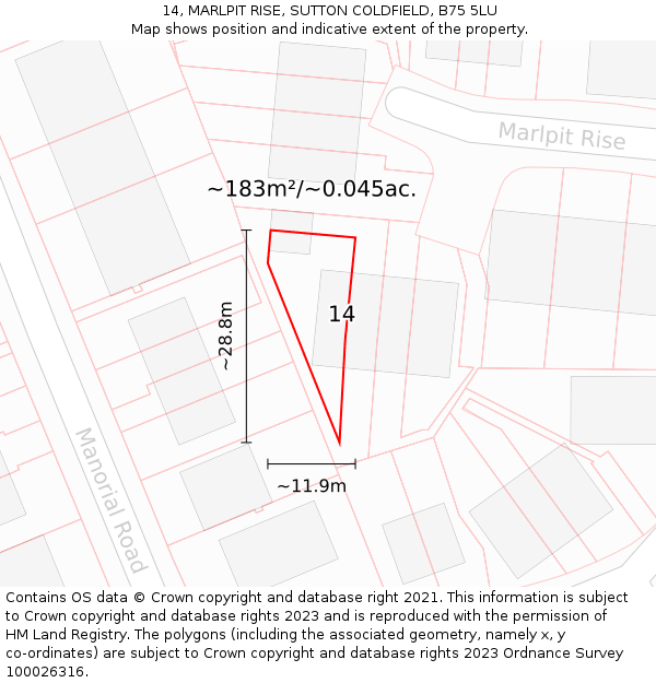 14, MARLPIT RISE, SUTTON COLDFIELD, B75 5LU: Plot and title map