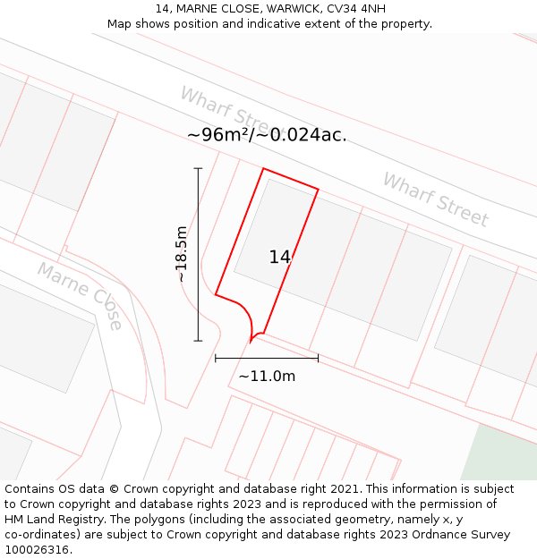 14, MARNE CLOSE, WARWICK, CV34 4NH: Plot and title map
