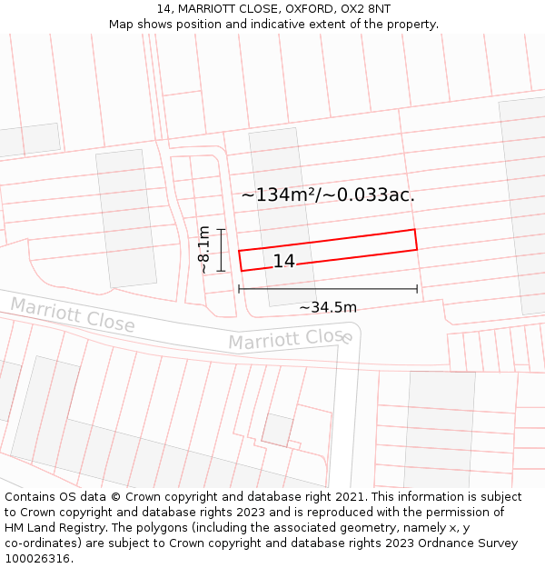 14, MARRIOTT CLOSE, OXFORD, OX2 8NT: Plot and title map