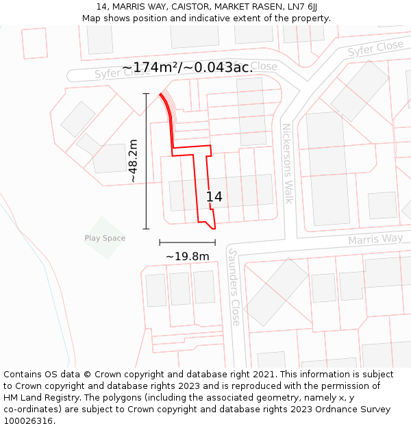 14, MARRIS WAY, CAISTOR, MARKET RASEN, LN7 6JJ: Plot and title map