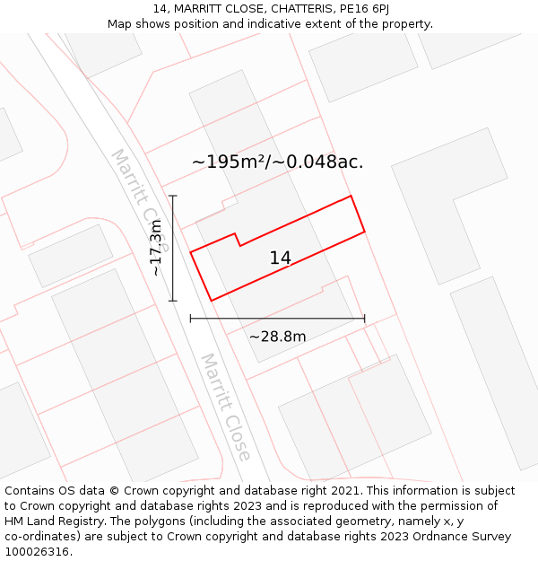 14, MARRITT CLOSE, CHATTERIS, PE16 6PJ: Plot and title map