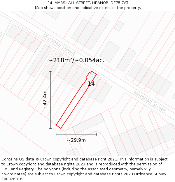 14, MARSHALL STREET, HEANOR, DE75 7AT: Plot and title map
