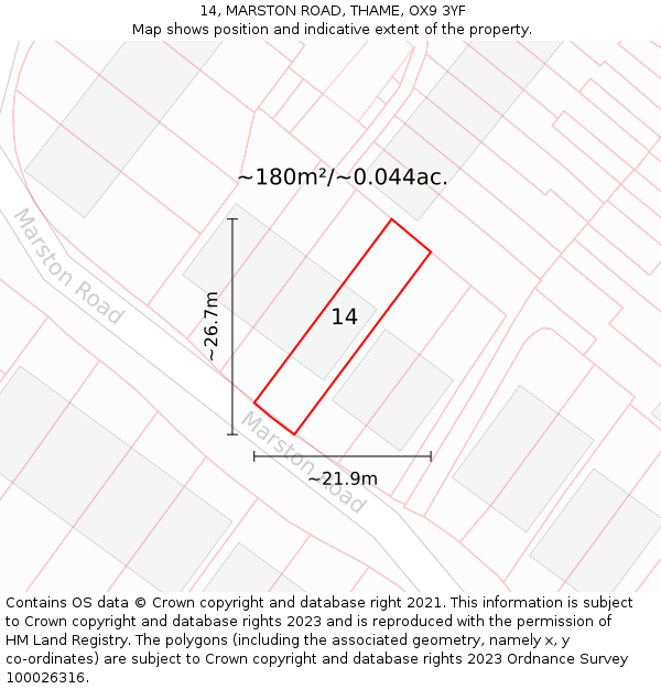 14, MARSTON ROAD, THAME, OX9 3YF: Plot and title map