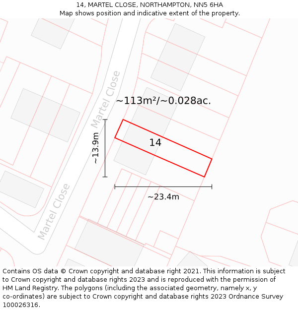 14, MARTEL CLOSE, NORTHAMPTON, NN5 6HA: Plot and title map