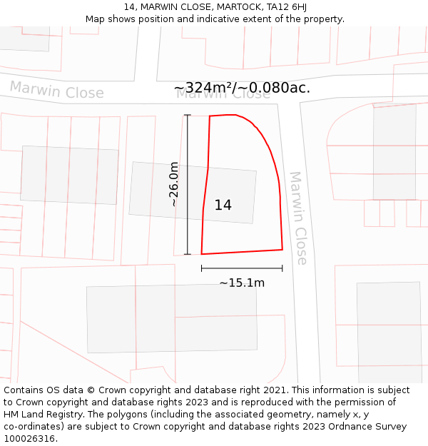 14, MARWIN CLOSE, MARTOCK, TA12 6HJ: Plot and title map